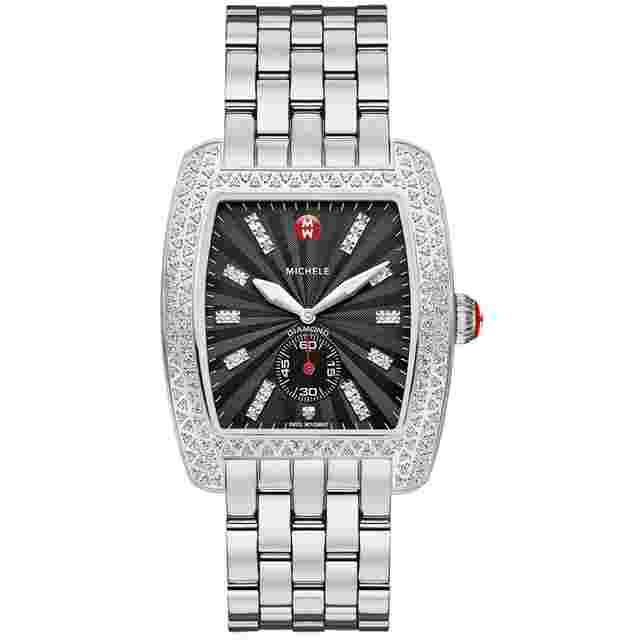 Michele Urban Black Sunburst Dial Stainless Steel Ladies Watch MWW02T000008