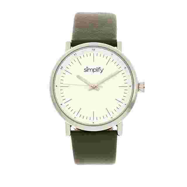 Simplify The 6200 White Dial Olive Leather Watch SIM6201