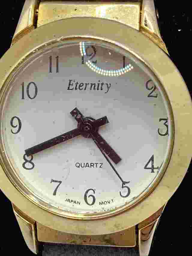 Eternity Gold Watch Leather Band Works New Battery Used!