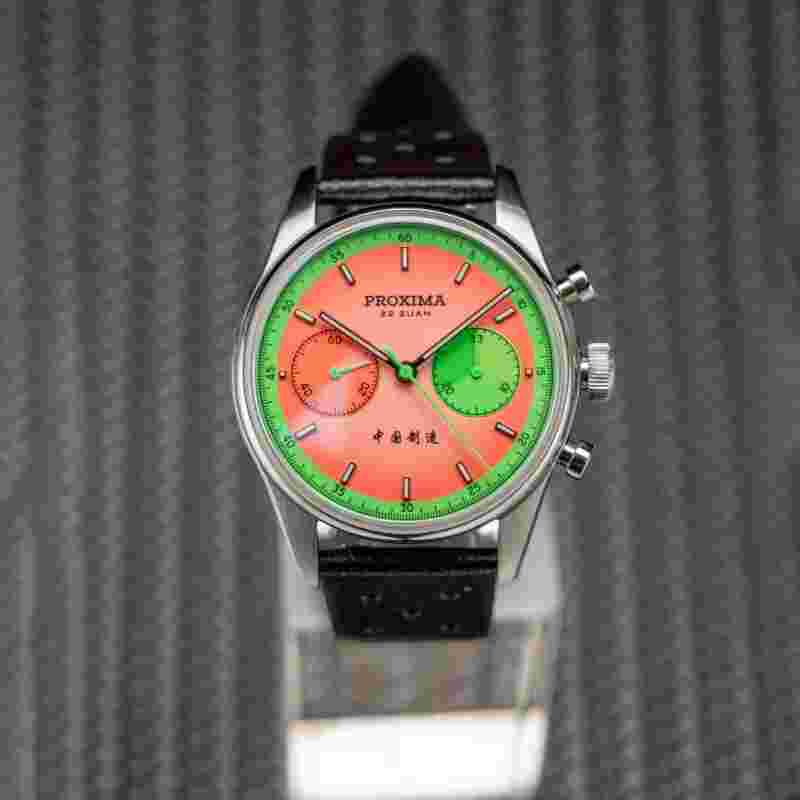 PROXIMA Men Chronograph Watch Manual Winding Mechanical ST1902 kiwifruit Dial