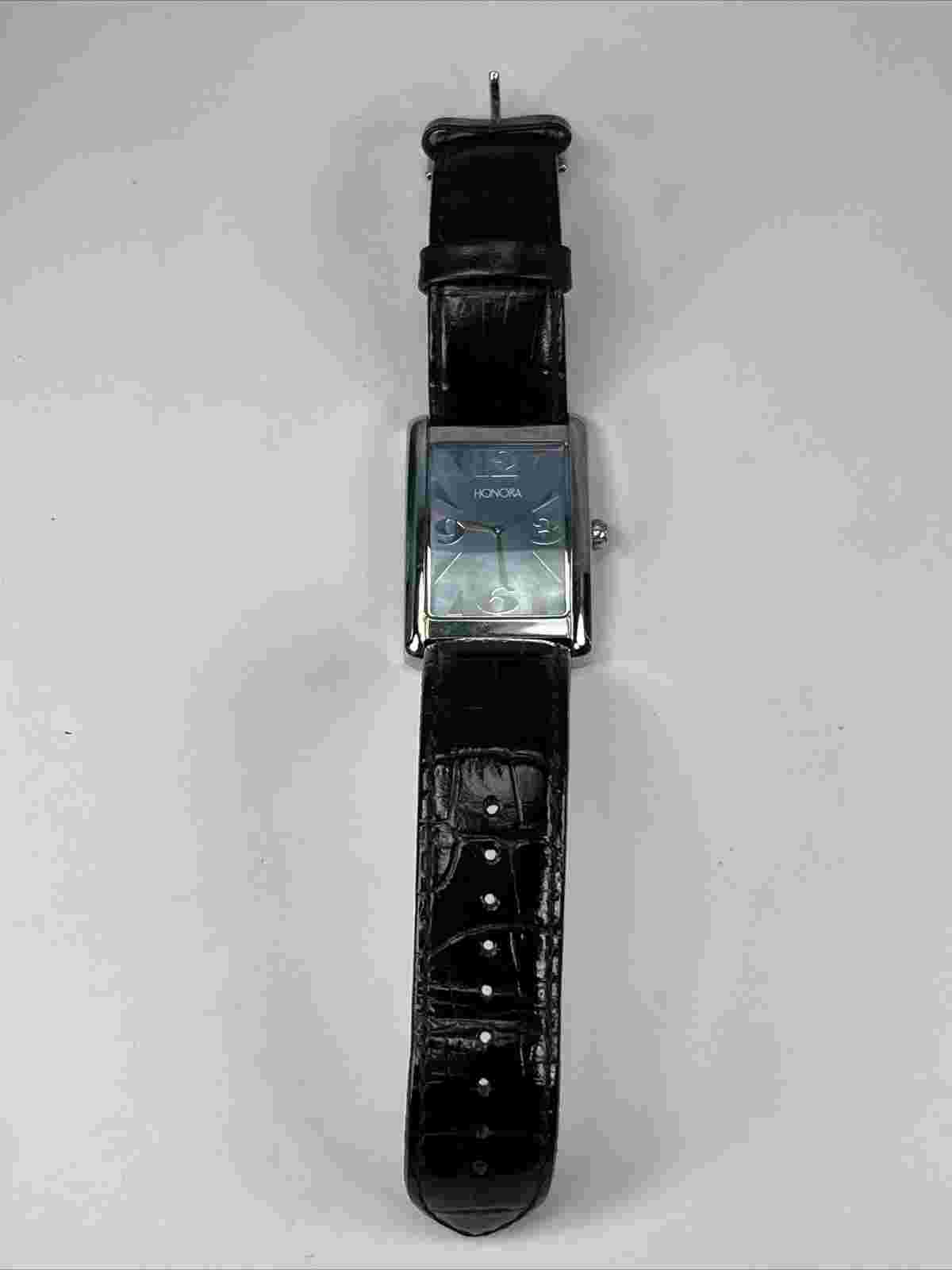 Honora Mother of Pearl Watch with Black Leather Strap Needs battery Lot G