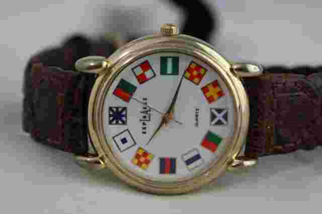 Vintage LA Express Gold World Flags Braided Leather Quartz Watch Hour~New Batter