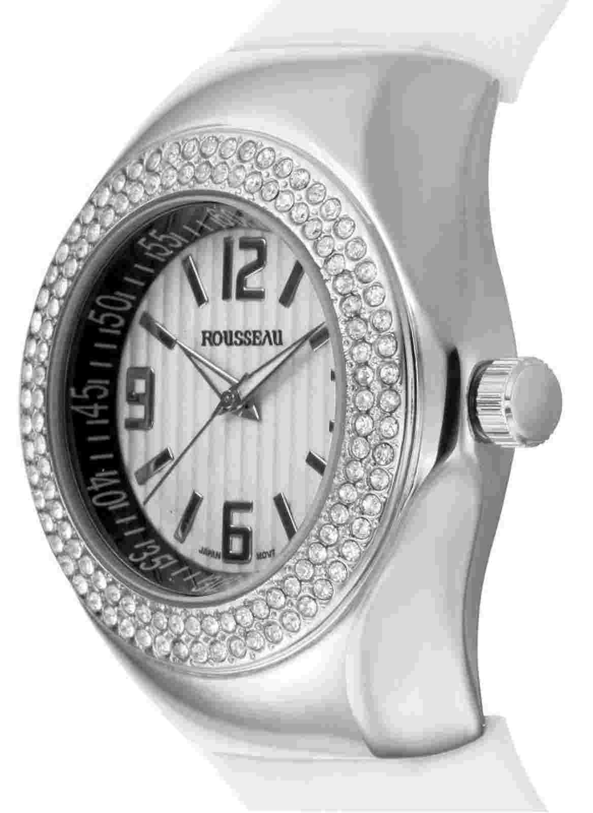 NEW Rousseau 9664 Women's Mela Collection Swarovski Bezel Silver/White Qtz Watch