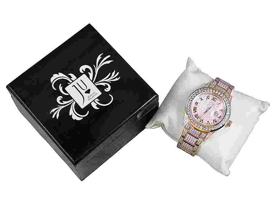 Mens Rose Gold Plated Steel Jewelry Unlimited 45MM Simulated Diamond Watch