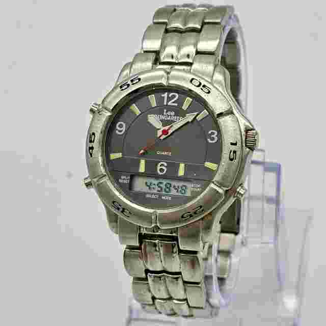 Men's LEE DUNGAREES Silver Tone Analog-Digital Bracelet Watch, Gray Dial, LFT051