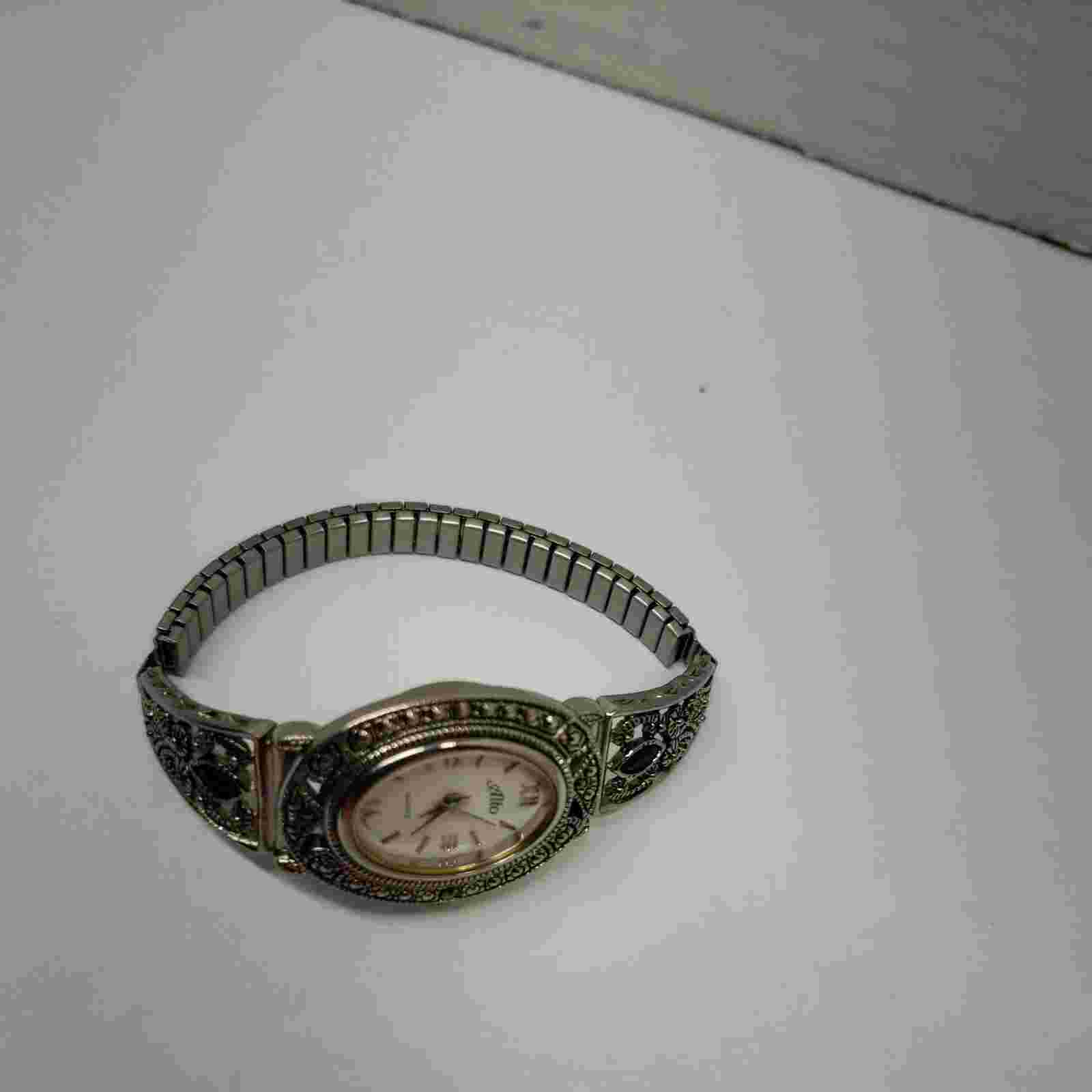 Alto Marcasite and Rhinestone Bracelet Watch.  Stretch band.  EUC  NEW BATTERY
