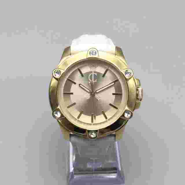 Juicy Couture Surf Side Watch Unisex 43mm Gold Tone White Leather New Battery