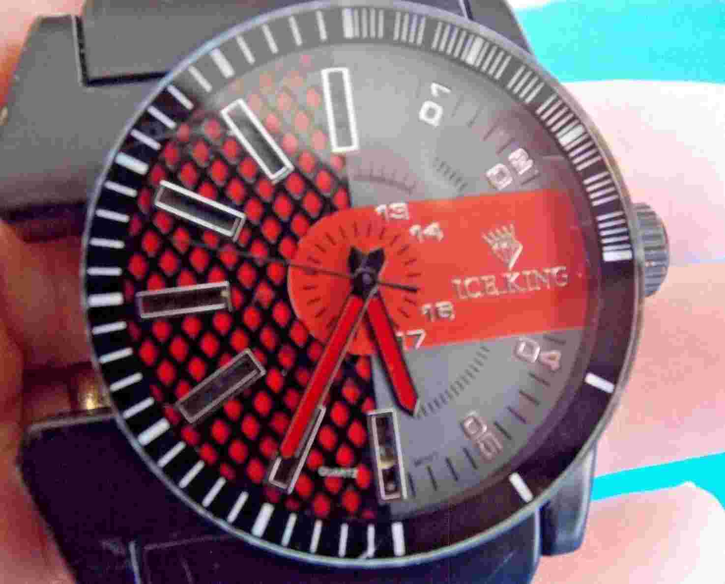 ICE KING 7345 LID LIGHTS   XX X Large Wrist Watch 55mm RED Rubber Band Stainless