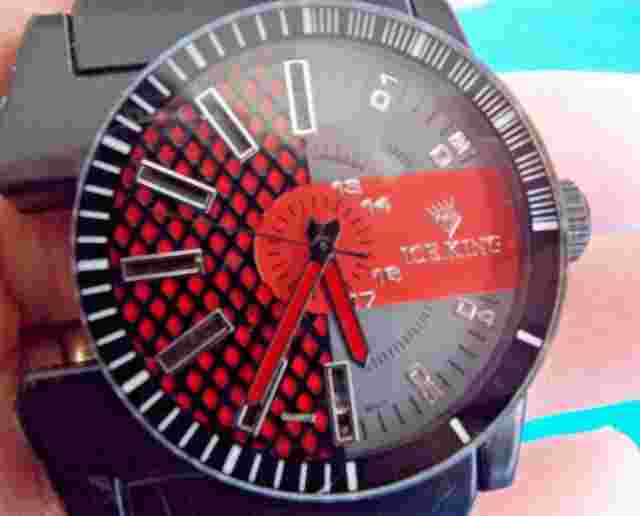 ICE KING 7345 LID LIGHTS   XX X Large Wrist Watch 55mm RED Rubber Band Stainless