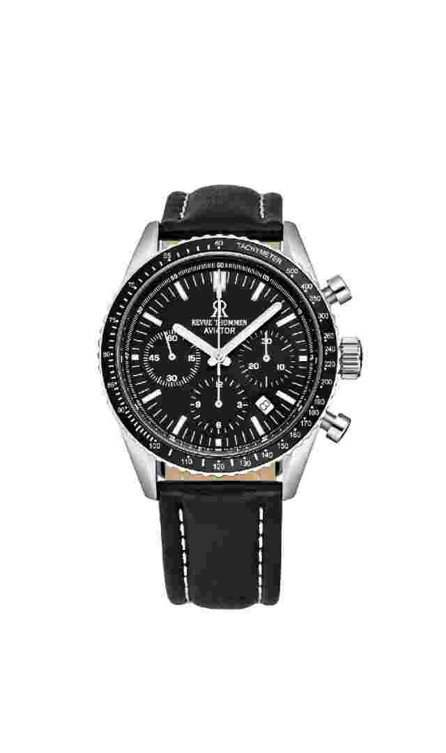 Revue Thommen 17000.6537 Aviator Automatic Silver Black Leather Men's Watch