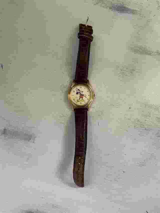 Jaz Disney Watch Mickey Mouse Womens 27mm Gold Tone Brown Band Vintage