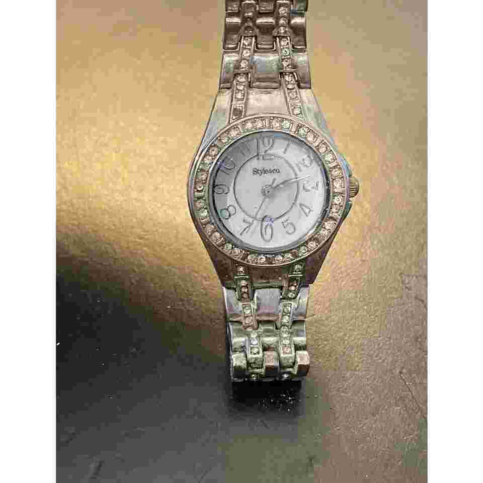 Women's Silver Tone Style&Co Dress Watch, MOP Face, Crystal Accents
