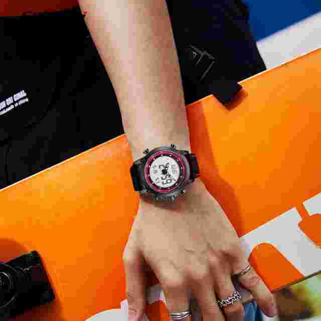 SINOBI Men' Watch Silicone Strap Back Ligh/Alarm/Chronograph, Black-Red, Superb