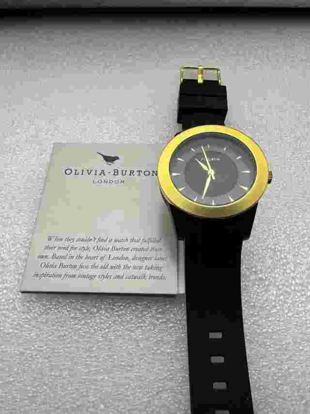 Olivia Bowen rose gold coloured watch with black strap