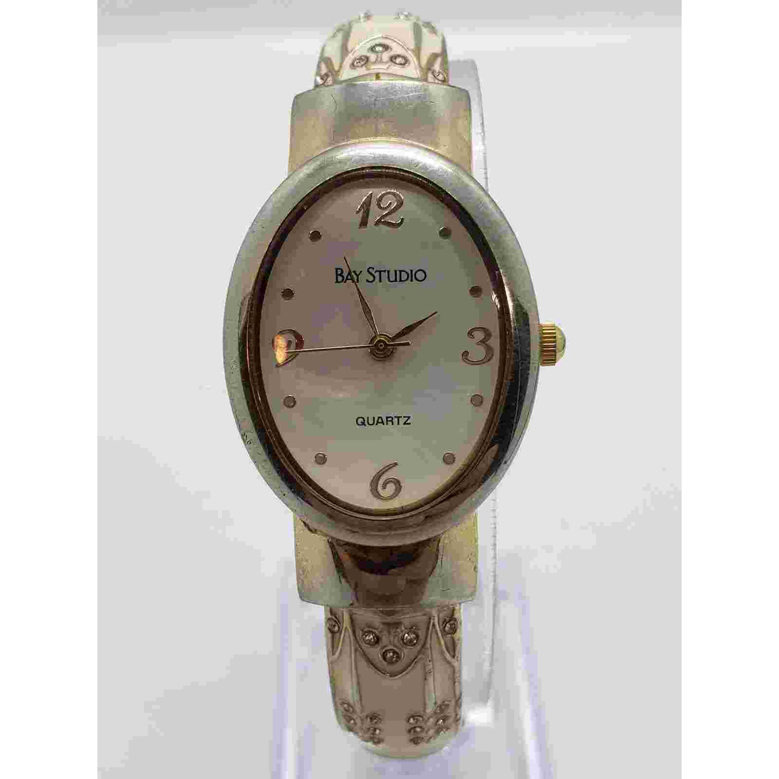 Bay Studio women's watch. BYS142 318. Oval face, ornately decorated bangle band
