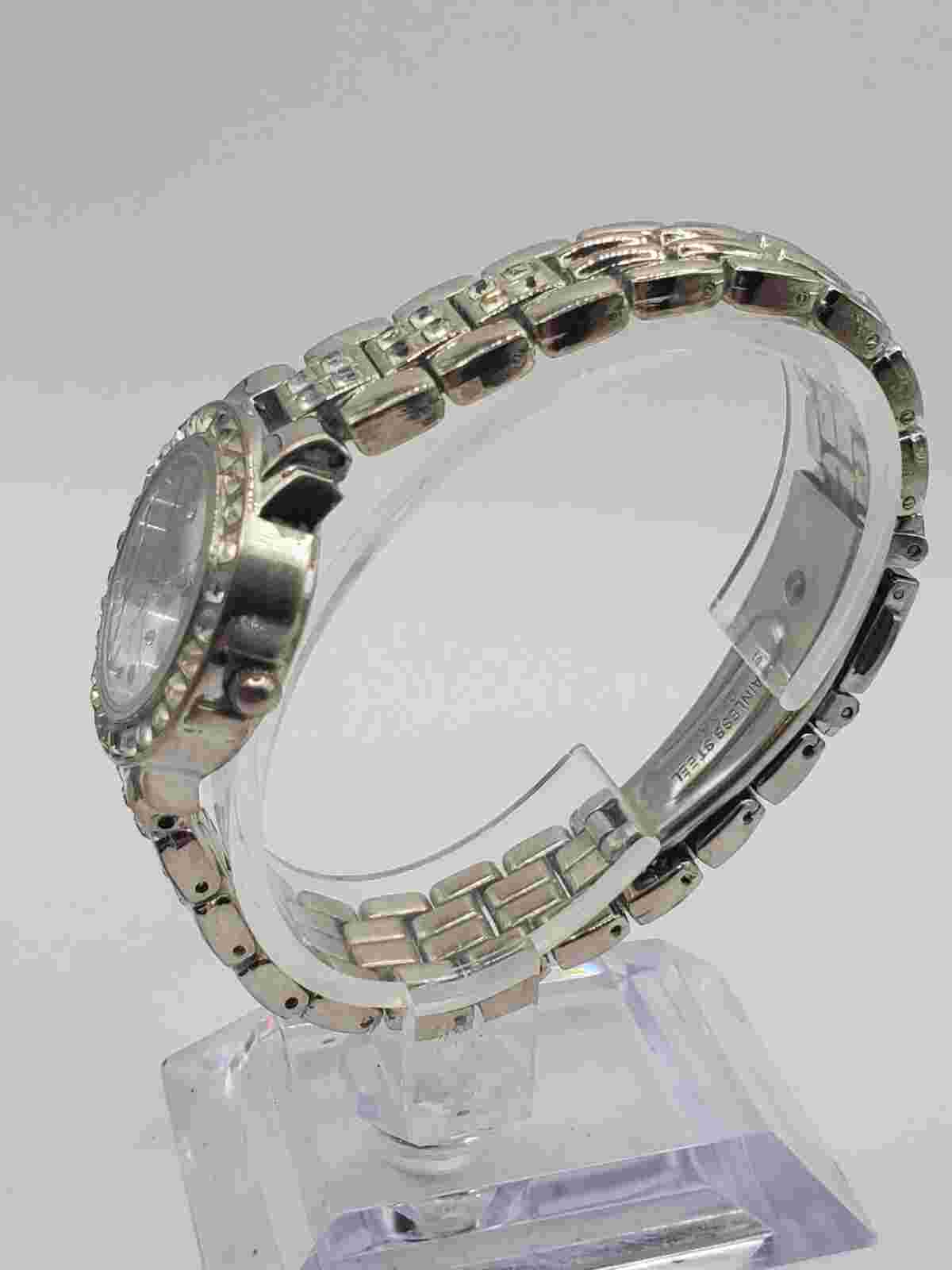 INC Ladies Gemmed Quartz Watch 27mm Round Silver Tone Metal Band