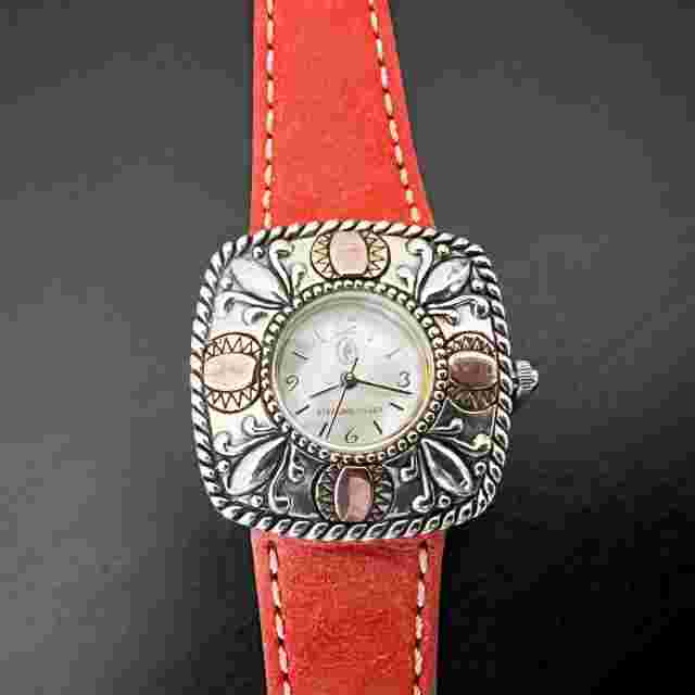 Carolyn Pollack Sterling Silver Southwestern Leather Ladies Quartz Watch Vintage