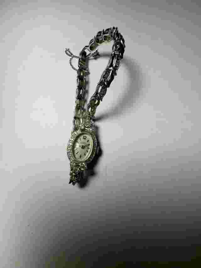 Exquisite Vintage Croton Nivada Grenchen 14K White Gold Diamond Watch