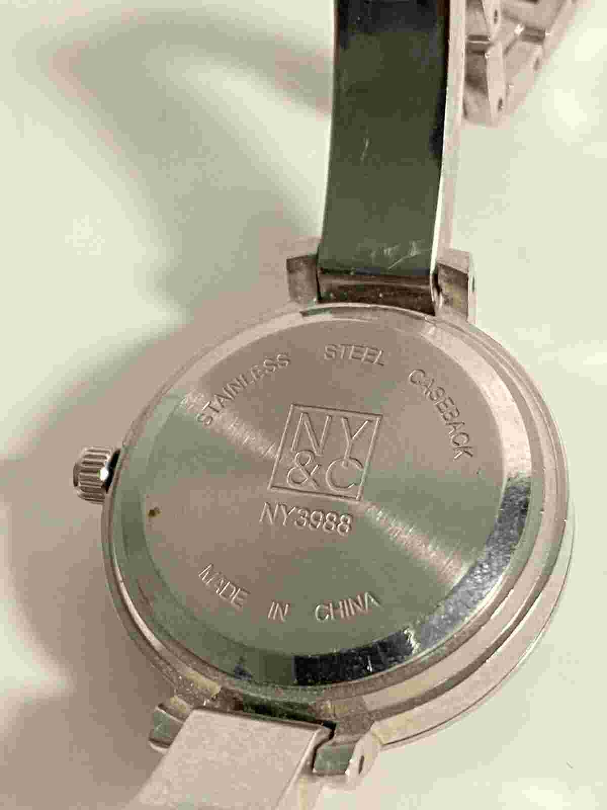 NY&C Silver Tone spiral Crystal Bracelet Band Watch 3988 needs battery rare