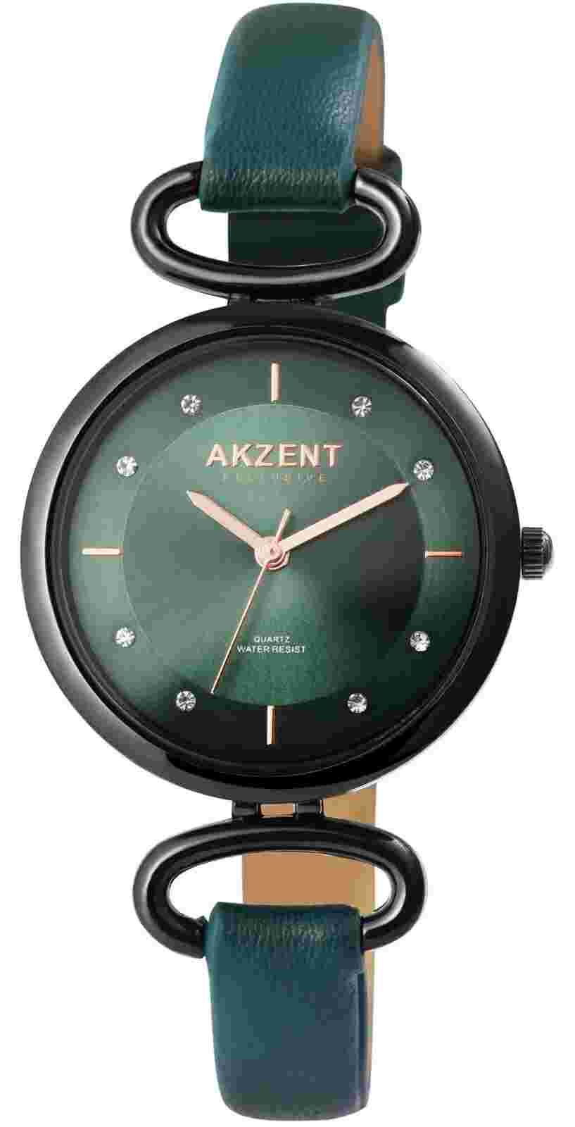 Accent Ladies' Watch Green Black Rhinestone Analog Women 3ATM Quartz