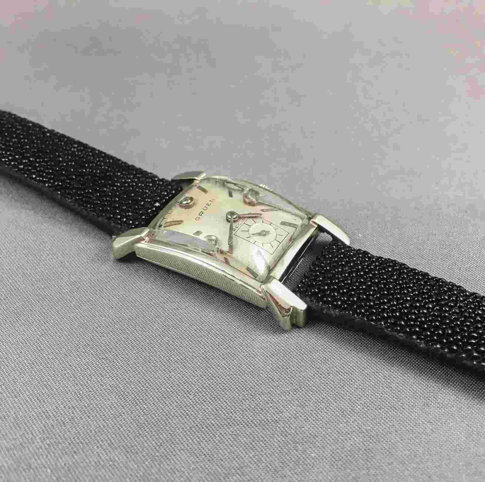 Vintage Gruen Precision 14k Solid White Gold Diamond Watch - 1950's