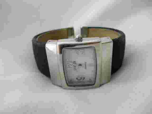 Studio Time Cuff Watch, Silvertone Case, Black Grosgrain Ribbon Covered Band