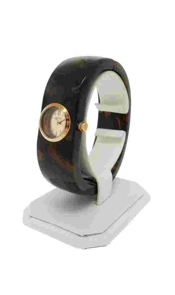 Caravelle New York 44L139 Women's Round Faux Tortoise Shell Analog Bangle Watch