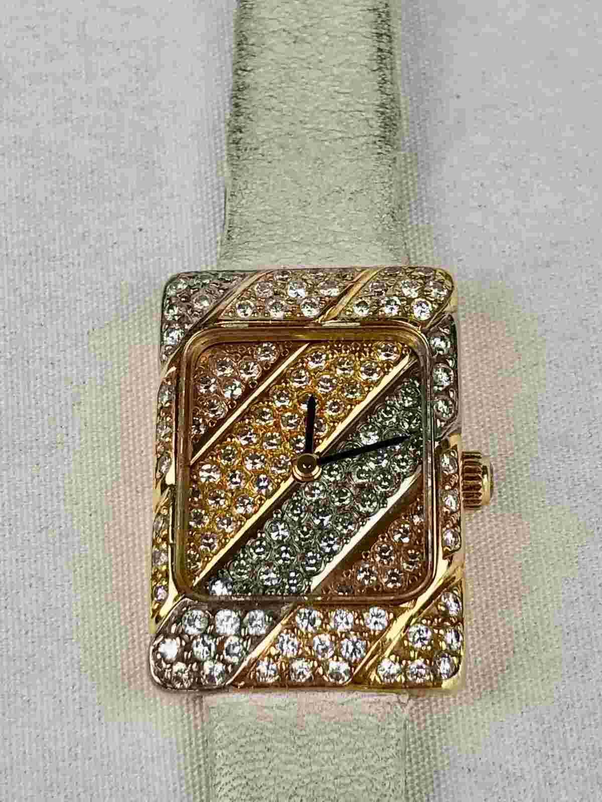 Vintage 18k White, Yellow and Rose Gold and Diamond Watch From Fred