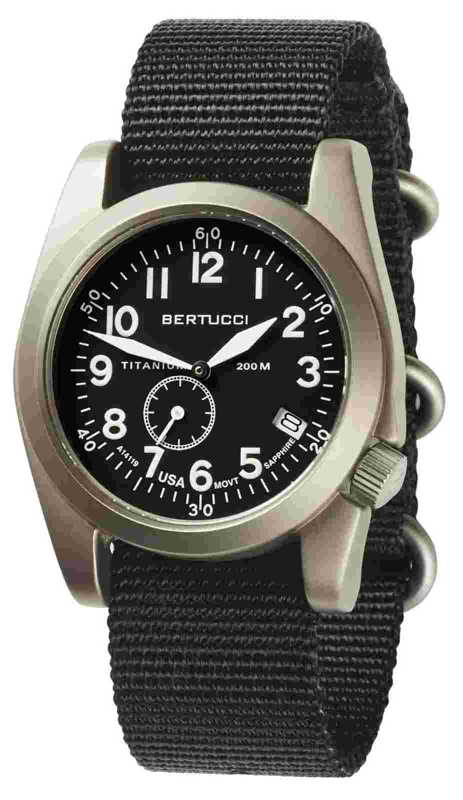 Bertucci A-11t Americana Black Nylon Strap 42mm Titanium Dial Field Watch