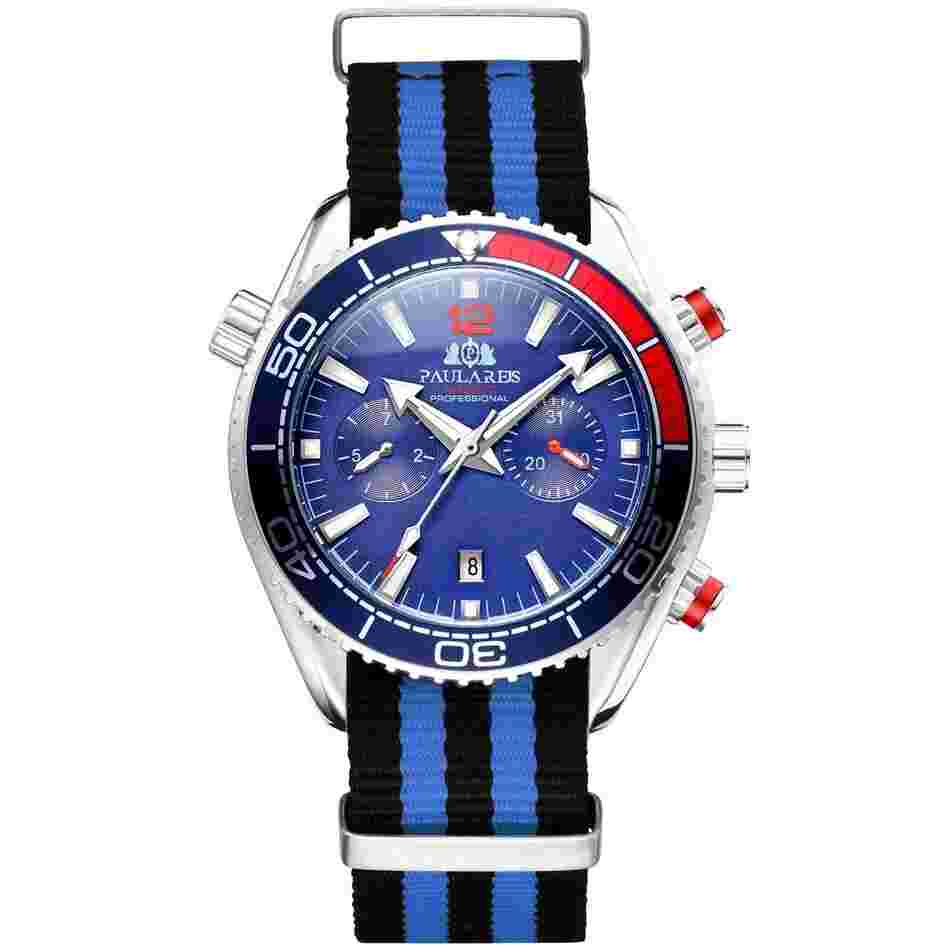 PAULAREIS Automatic Nylon Strap Diver Watch Men Chronograph Waterproof Luminous