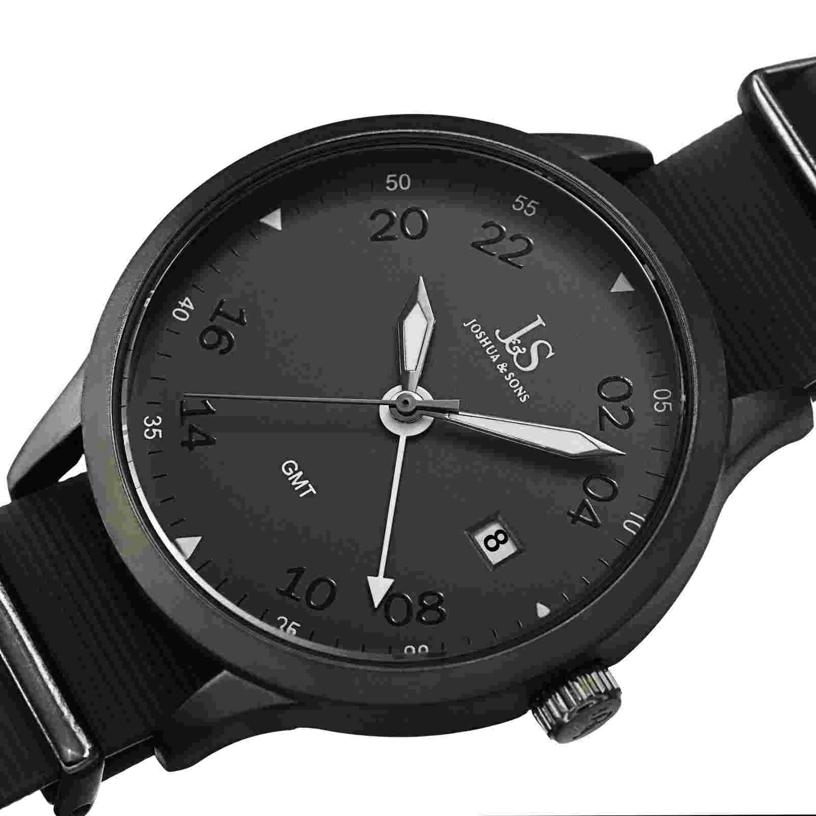 New Men's Joshua & Sons JX147BK Black Quartz Date Silicone Strap Sports Watch