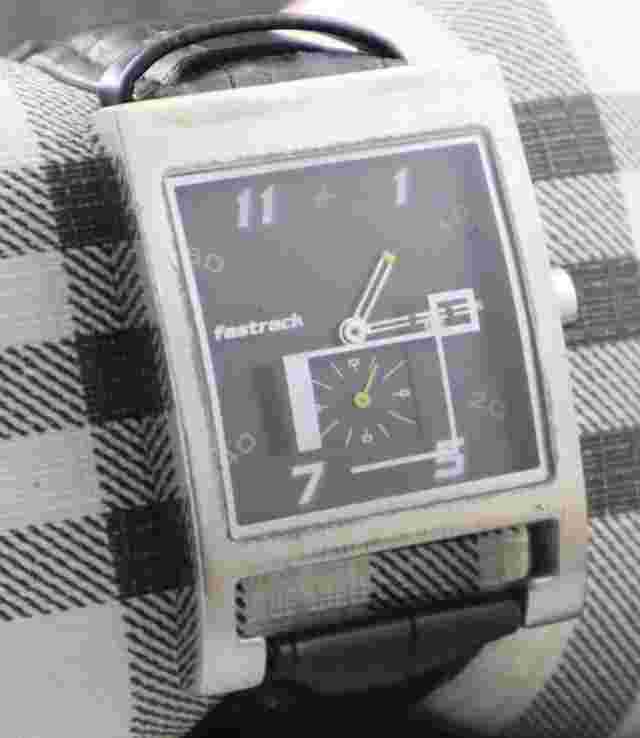 Casual Fastrack Men Sub-Second Black Dial with Date Rectangle Case Quartz Watch