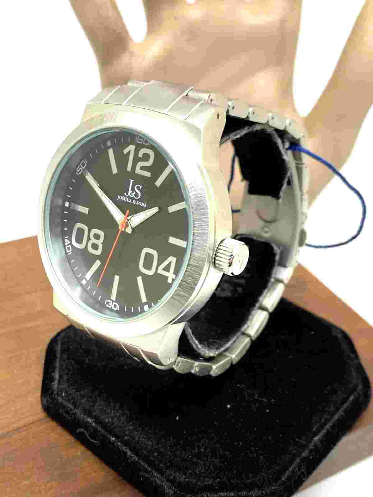 Joshua & Sons Men's Watch JS82SSB Quartz Black Dial Silver Stainless Steel 48mm