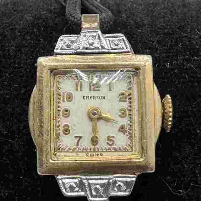 Vintage Art Deco Emerson 14k Gold Filled Ladies Watch 6 Diamond Accent
