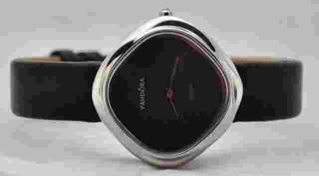 Pandora Swiss Liquid Black Diamond Crown Watch Black Leather Band 811050BK