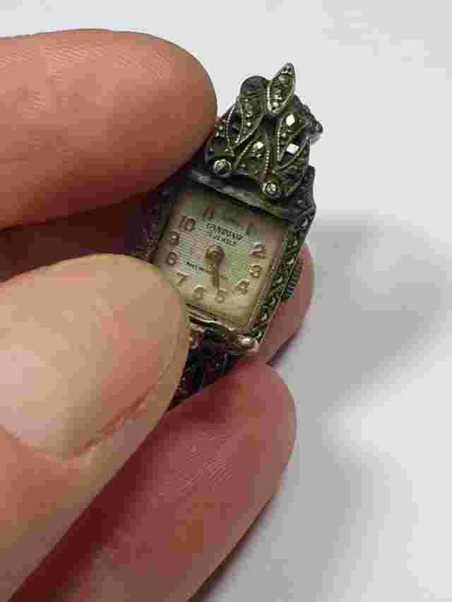 Vintage Sterling Silver 925  Marcasite Art Deco 40s Watch - Broken