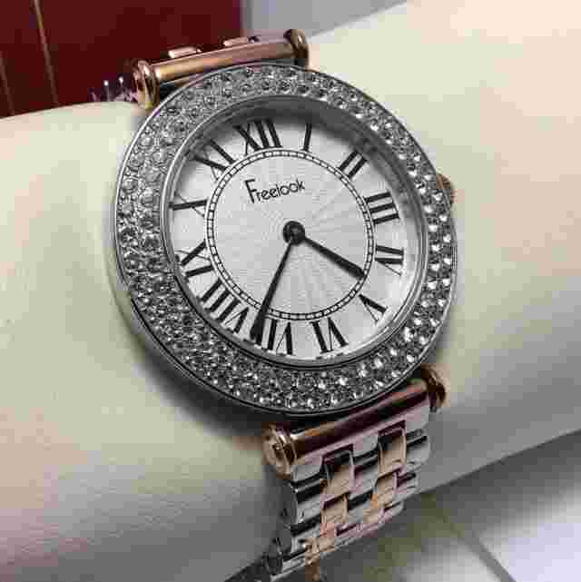Freelook Women's HA1944RG-2 Silver/Rose Gold Band Silver Case White Face Swarovski Bezel Watch