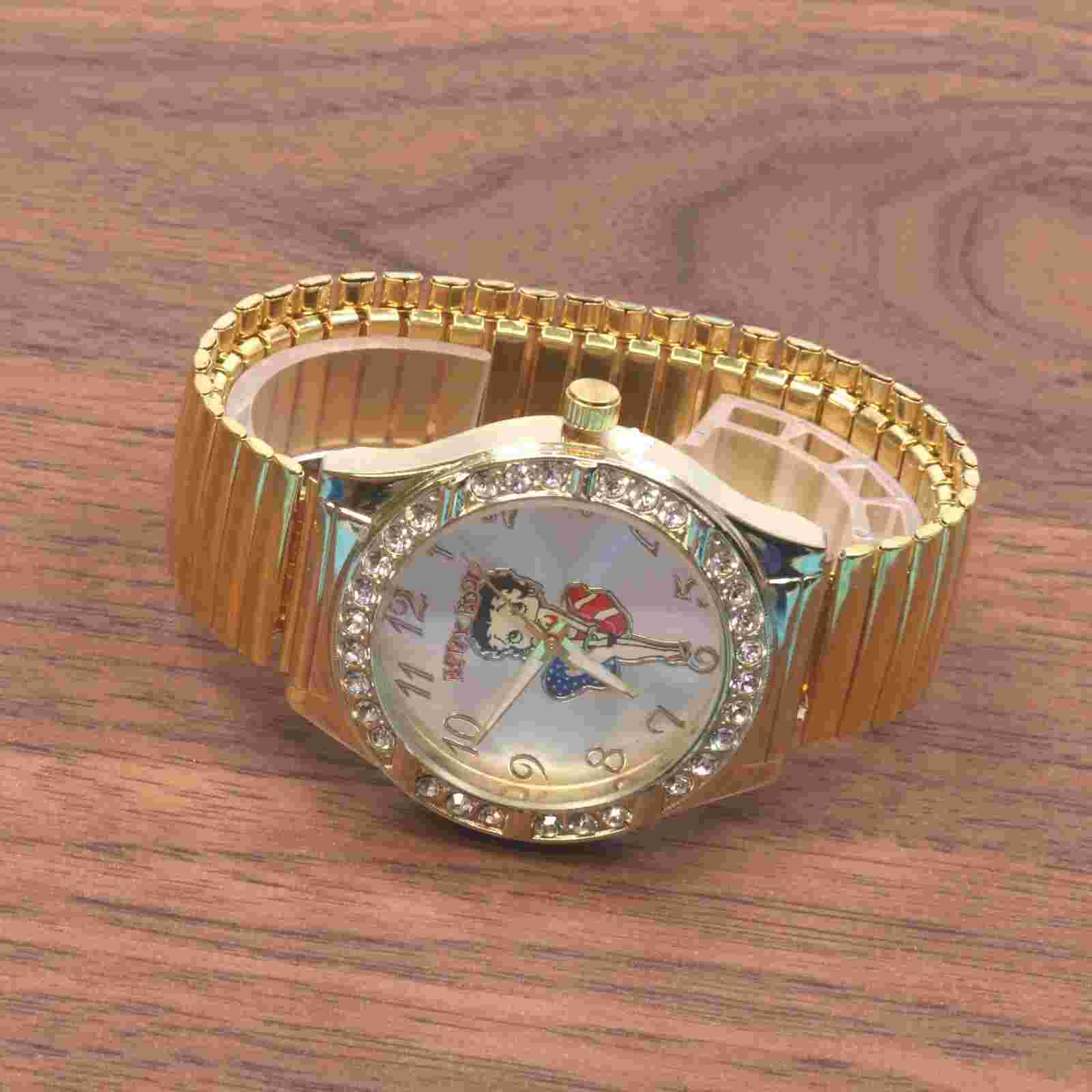 Betty Boop Women's Gold Finish Analog Wristwatch  stretch band