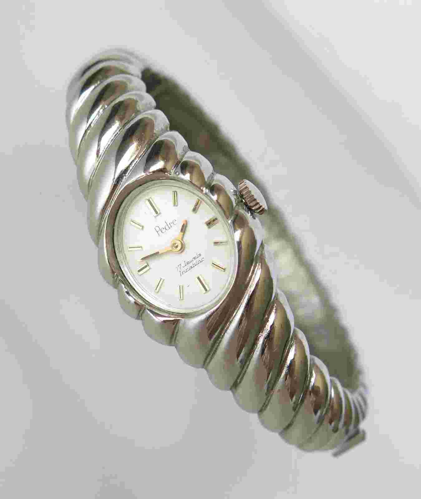 VINTAGE PEDRE 17 JEWELS MECHANICAL MANUAL CLAMPER BRACELET WRISTWATCH WORKS