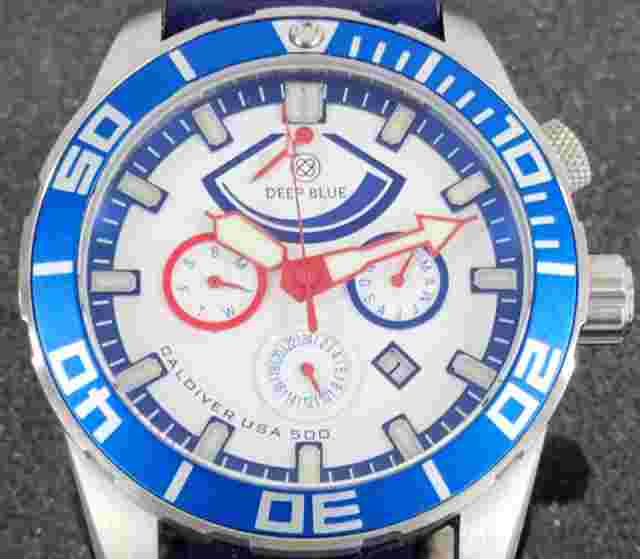 Deep Blue CalDiver USA 500 46mm Auto Diver Power Reserve Watch White/Red Dial