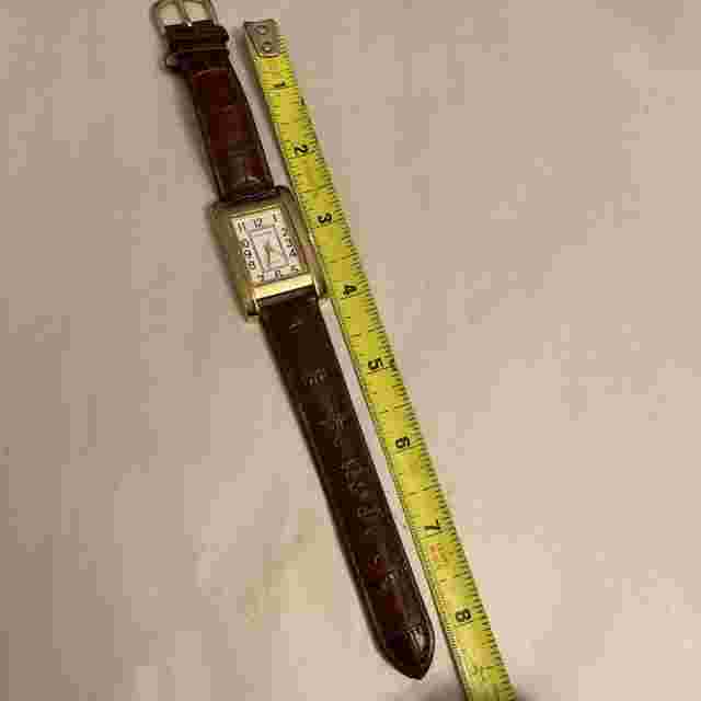Taylor Jensen White Dial Gold Tone Rectangle Case Brown Faux Leather Band Watch