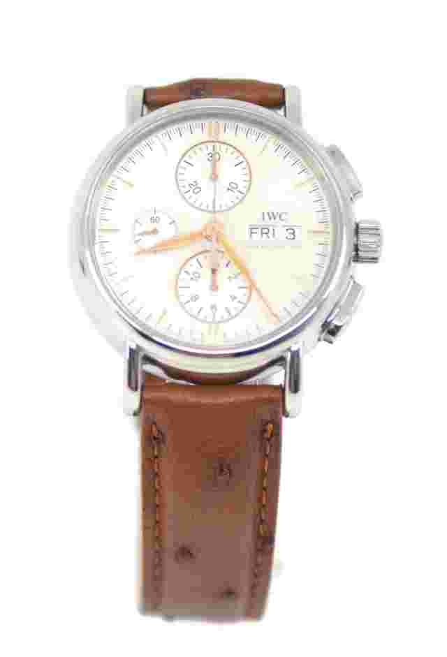 IWC Portofino Silver Men's Watch with Brown Leather Strap - IW378302