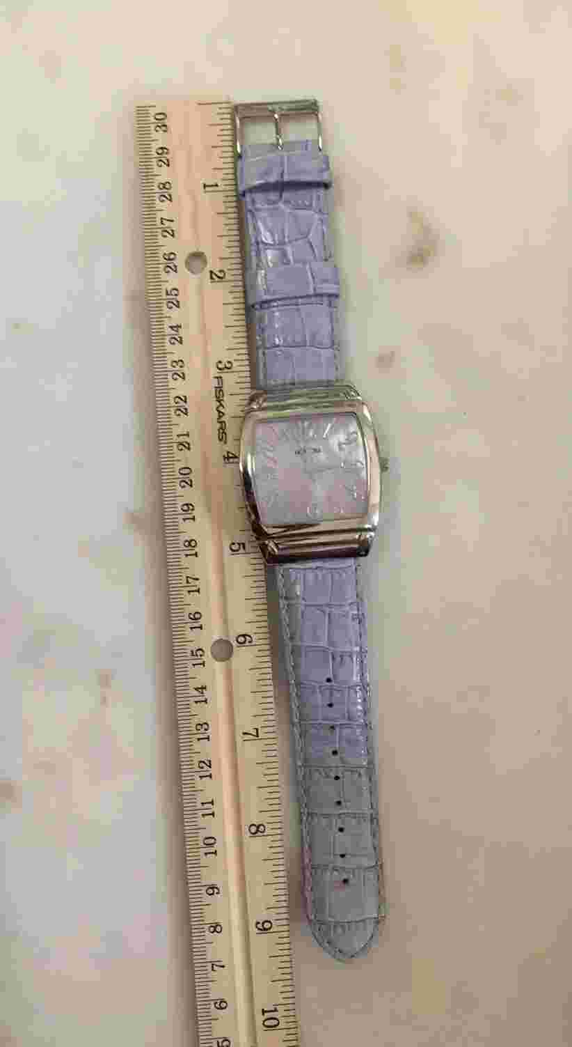 Honora Mother of Pearl Watch Lavender Leather Strap Stainless Steel EUC 9-1/4” L