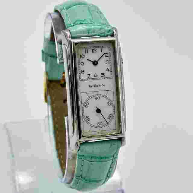 Vintage Emerich Meerson Tiffany & Co Quartz Double Dial Watch Blue Leather