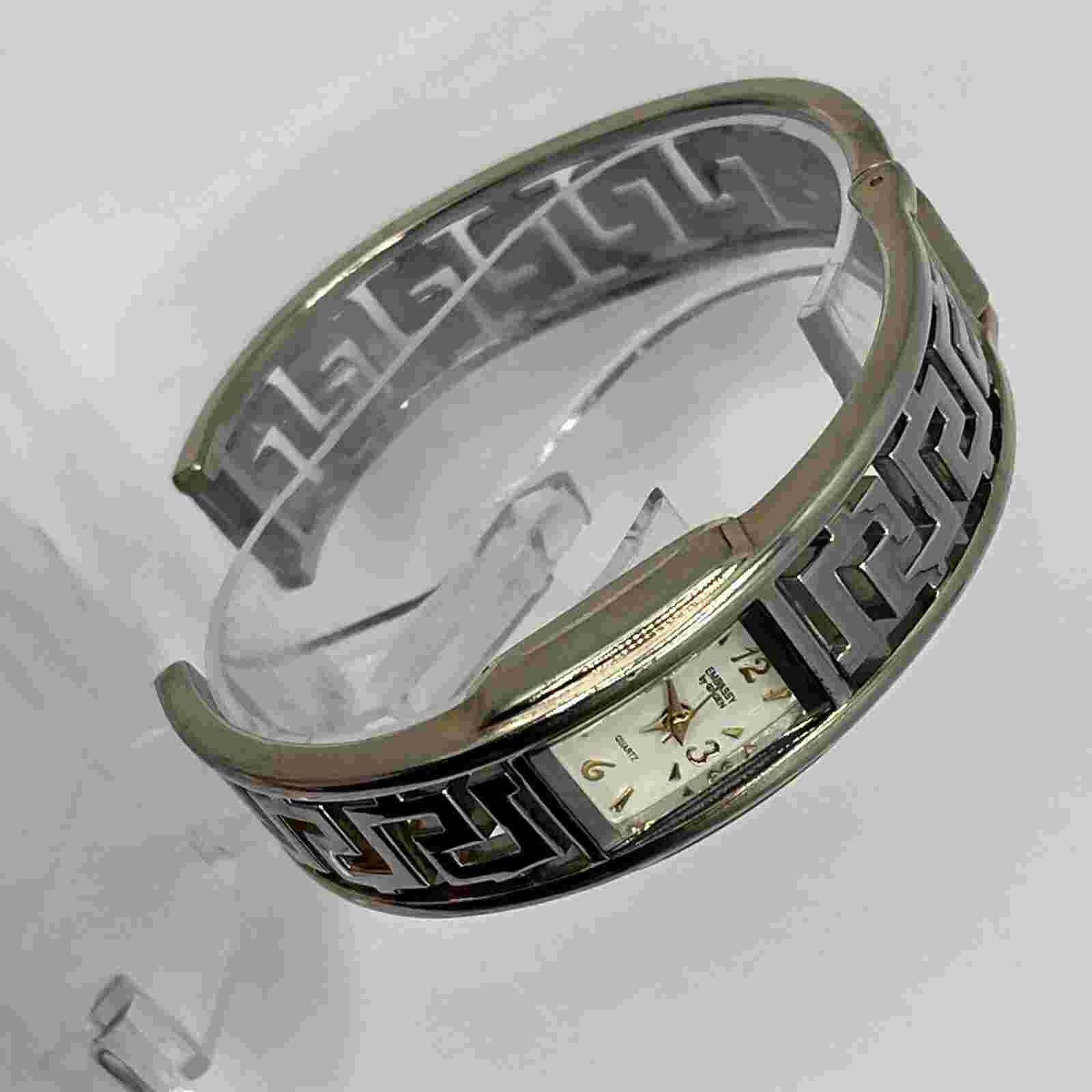 Embassy By Gruen Women's Watch Cuff Band Silver Tone Dial NEW BATTERY RUNS!