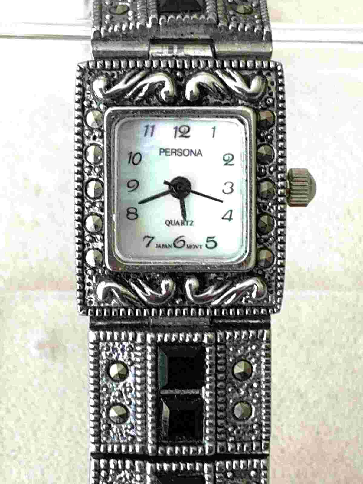 Persona Marcasite  Bracelet Watch Silver Tone Ladies 7 1/2 Inch Working