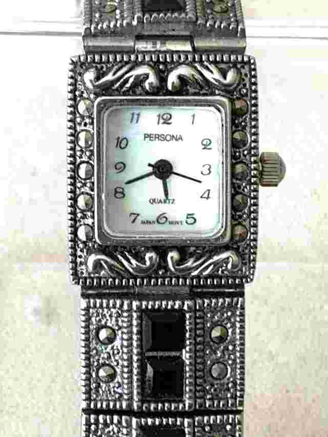 Persona Marcasite  Bracelet Watch Silver Tone Ladies 7 1/2 Inch Working