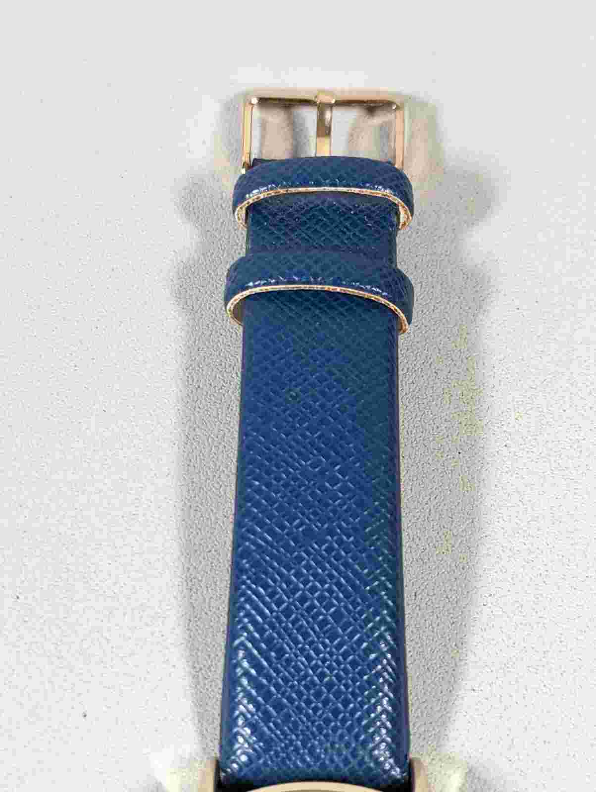 NYC Black Dial Round Gold Tone Case Blue Faux Leather Band Watch