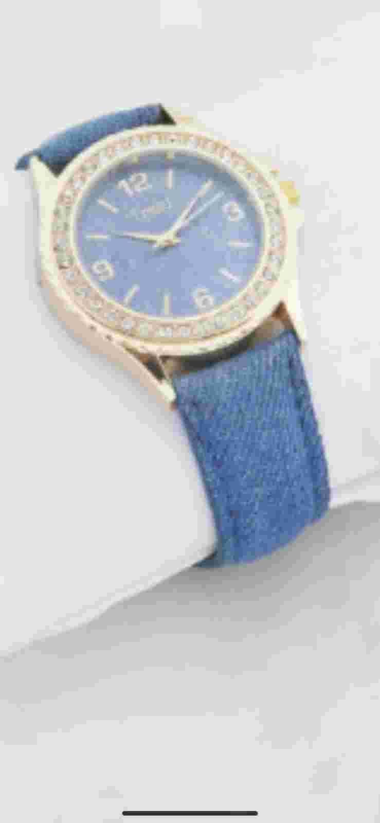 Trelu Rainbow Wristwatch Denim Style Band Jewel Rhinestone Gold Tone