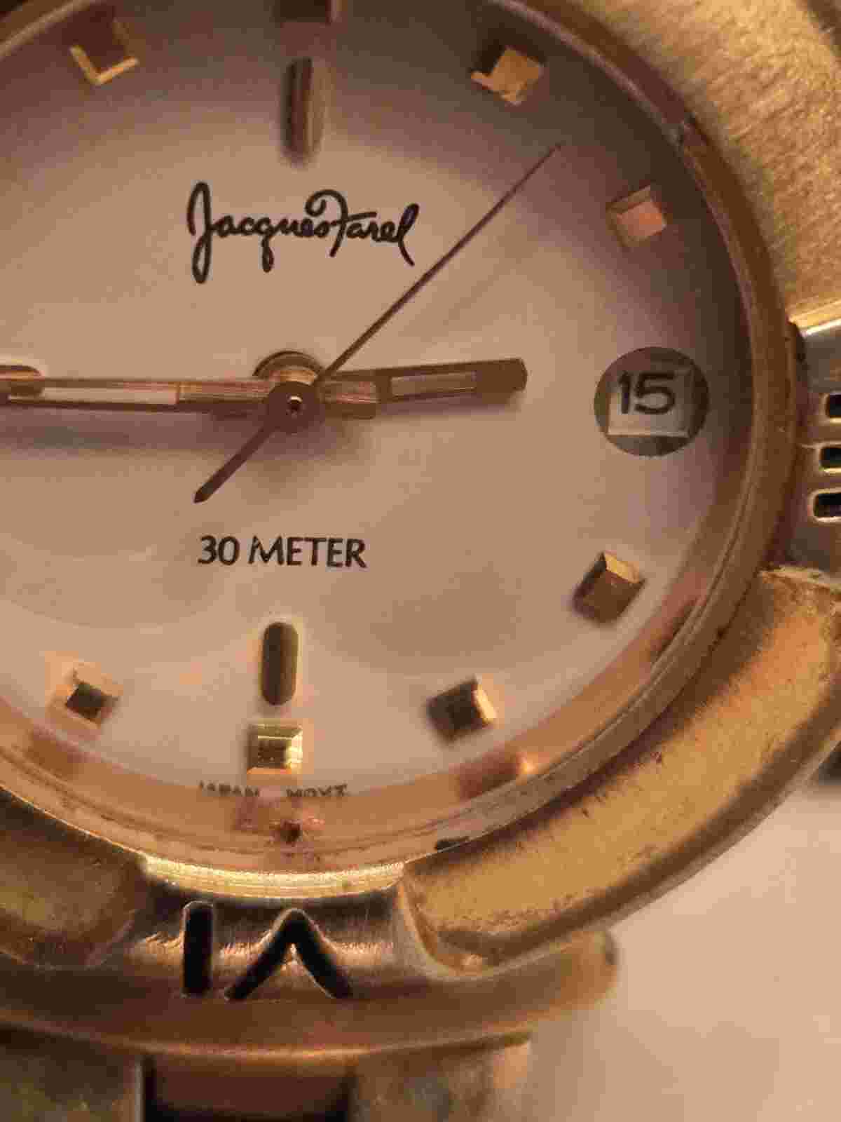 Jacques Farel Quartz Watch, Vintage Sport 30 Meter, Date Gold Tone Watch
